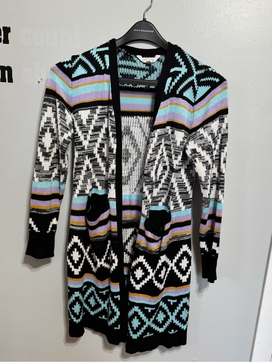 No Boundaries Sweaters - No Boundaries Patterned Open-Front Cardigan Sweater in Black, White & Pastel